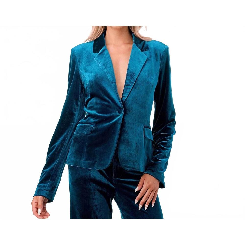 NEW MNI LOS ANGELES everlasting velvet blazer in teal